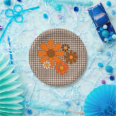 Retro jaren 70  Floral Gingham Papieren Bordje (Feest)