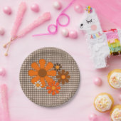 Retro jaren 70  Floral Gingham Papieren Bordje (Feest)