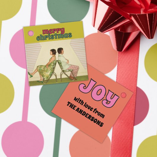 Retro jaren '70 Lettering Foto Kerstmis Bedankjes Labels