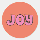 Retro jaren '70 Lettering Joy Christmas Sinaasappe Ronde Sticker (Voorkant)