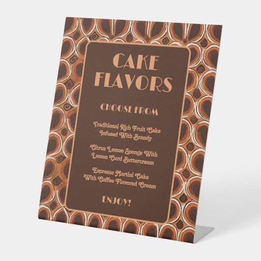 Retro jaren 70 Patroon | Taart smaak bruiloft Reclamebord Met Voetstuk (Voorkant)