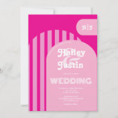  retro jaren 70 roze boog foto bruiloft kaart (Voorkant)