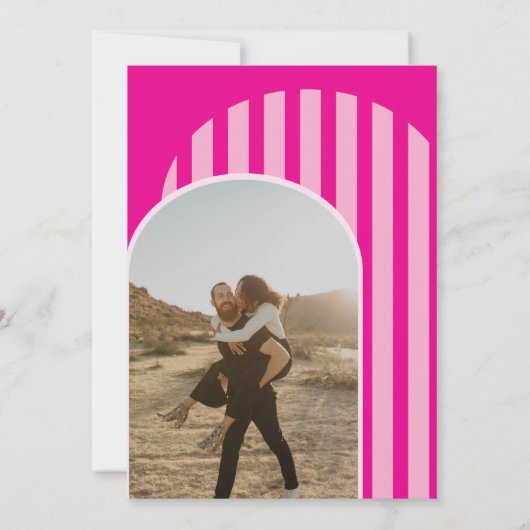 retro jaren 70 roze boog foto bruiloft kaart (Achterkant)