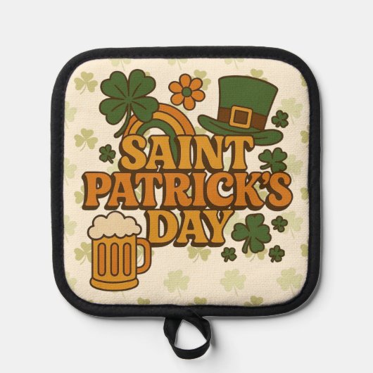 Retro jaren 70 St. Patrick's Day Pannenlap (Voorkant)