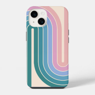 Retro jaren 70 stijl gebogen strepen geometrisch p iPhone 14 hoesje