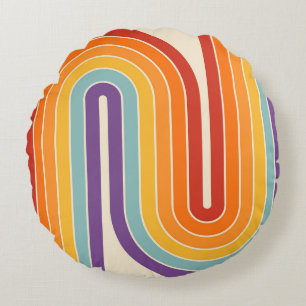 Retro jaren '70 Stijl Geboogd Strepen Geometrisch  Rond Kussen
