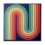 Retro jaren '70 Stijl Geboogd Strepen Geometrisch Tegeltje<br><div class="desc">Kleurrijke jaren 70 Retro stijl geometrische..</div>