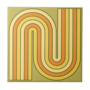 Retro jaren '70 Stijl Geboogd Strepen Geometrisch Tegeltje