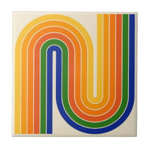 Retro jaren '70 Stijl Geboogd Strepen Geometrisch Tegeltje