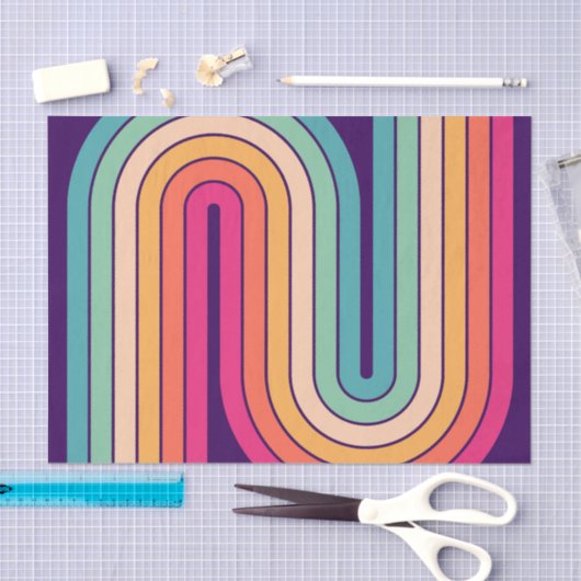 Retro jaren '70 Stijl Geboogd Strepen Geometrisch  Tissuepapier (Craft)