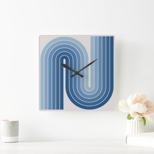 Retro jaren '70 Stijl Geboogd Strepen Geometrisch  Vierkante Klok (Huis)