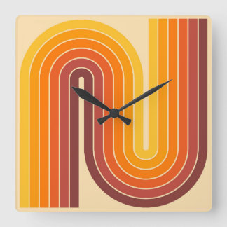 Retro jaren '70 Stijl Geboogd Strepen Geometrisch  Vierkante Klok