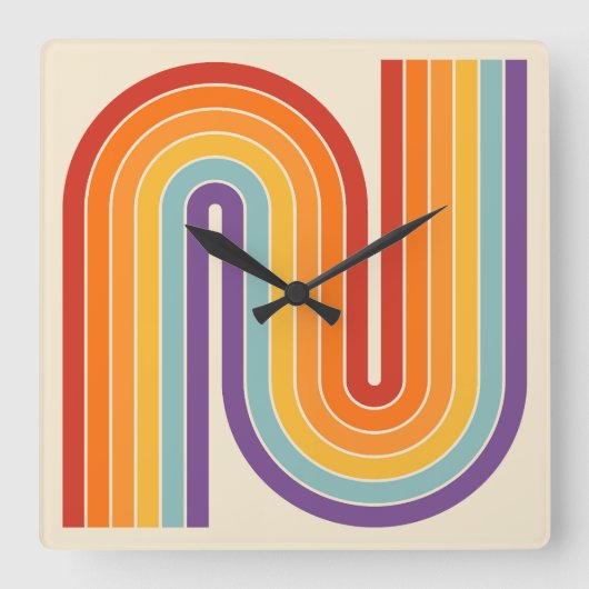 Retro jaren '70 Stijl Geboogd Strepen Geometrisch  Vierkante Klok (Voorkant)