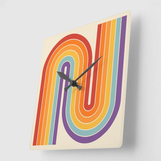 Retro jaren '70 Stijl Geboogd Strepen Geometrisch Vierkante Klok (Hoek)