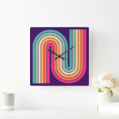Retro jaren '70 Stijl Geboogd Strepen Geometrisch  Vierkante Klok (Huis)