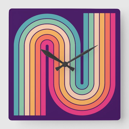 Retro jaren '70 Stijl Geboogd Strepen Geometrisch  Vierkante Klok (Voorkant)