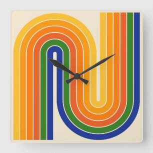 Retro jaren '70 Stijl Geboogd Strepen Geometrisch  Vierkante Klok