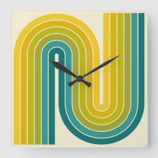 Retro jaren '70 Stijl Geboogd Strepen Geometrisch Vierkante Klok