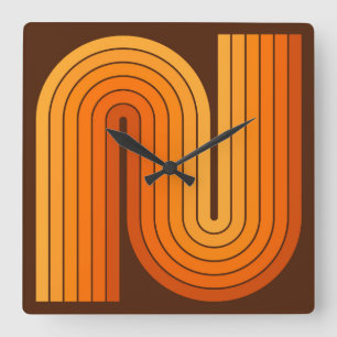 Retro jaren '70 Stijl Geboogd Strepen Geometrisch Vierkante Klok