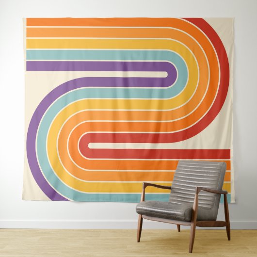 Retro jaren '70 Stijl Geboogd Strepen Geometrisch  Wandkleed (In Situ (horizontaal))