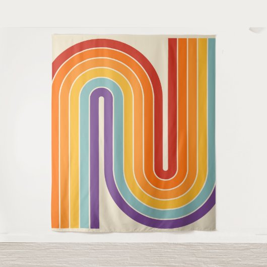 Retro jaren '70 Stijl Geboogd Strepen Geometrisch  Wandkleed (Voorkant)