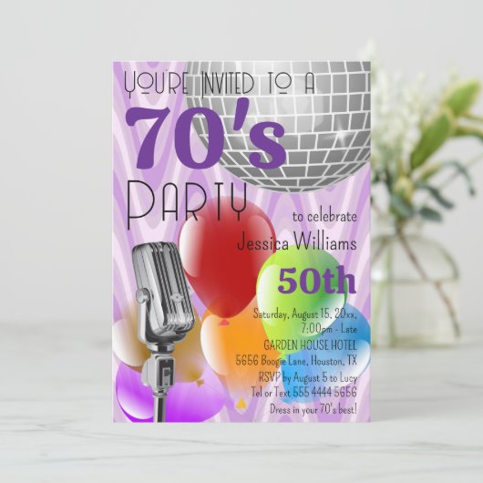 Retro jaren 70 thema verjaardagsfeest kaart (Staand voorkant)