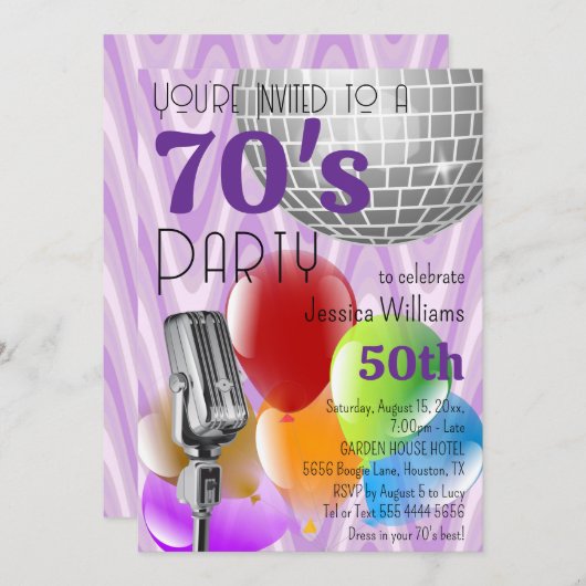 Retro jaren 70 thema verjaardagsfeest kaart (Voorkant / Achterkant)