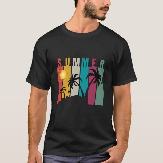 Retro jaren 80 Sunset Palm Tree Surfen Zomer Stran T-shirt (Voorkant)