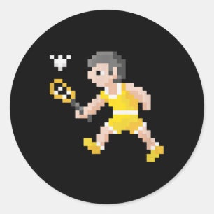 Retro jaren 80 videogame pixel art badmintonspeler ronde sticker