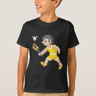 Retro jaren 80 videogame pixel art badmintonspeler t-shirt