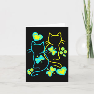 Retro jaren 80 Zomerkatten Hartbloemen Cat Kitten Kaart