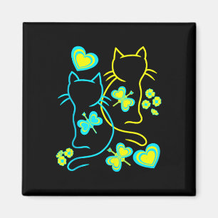 Retro jaren 80 Zomerkatten Hartbloemen Cat Kitten Magneet