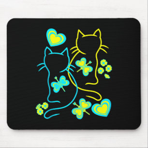 Retro jaren 80 Zomerkatten Hartbloemen Cat Kitten  Muismat