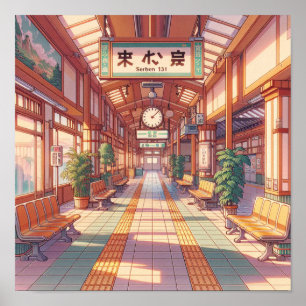 Retro jaren 90 Anime Japan Treinstation Poster