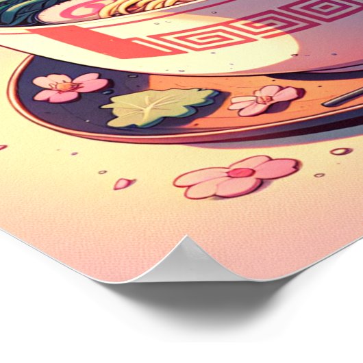 Retro jaren 90 Anime Ramen Noodle Esthetische Kuns Poster (Hoek)