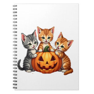 Retro jaren 90 Kat Pompoen Halloween Retro Bloemig Notitieboek