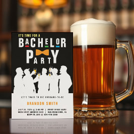 Retro jaren 90 Kleurrijke Bowtie Bachelor Party Zw Kaart