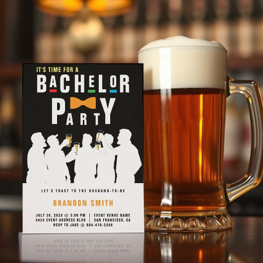 Retro jaren 90 Kleurrijke Bowtie Bachelor Party Zw Kaart