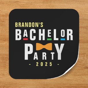 Retro jaren 90 Kleurrijke Bowtie Bachelor Party Zw Vierkante Sticker