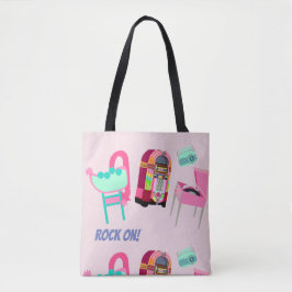 Retro Jaren Vijftig Bord Jukebox Platenspeler Ontw Tote Bag