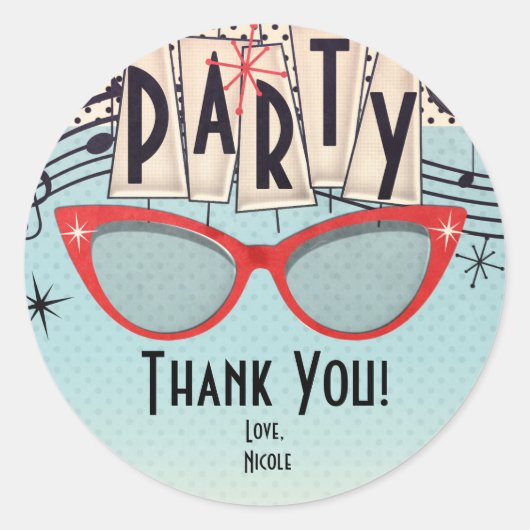 Retro  jaren vijftig Feestgunst Custom Ronde Sticker (Voorkant)