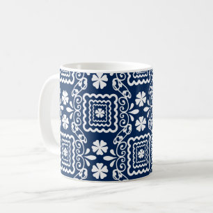 retro jaren zestig wit blauw bloempatroon koffiemok