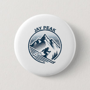 Retro Jay Peak Vermont Skiër Blauw M Ronde Button 5,7 Cm