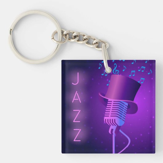 Retro Jazz Acryl Sleutelhanger met Microfoon (Voorkant)