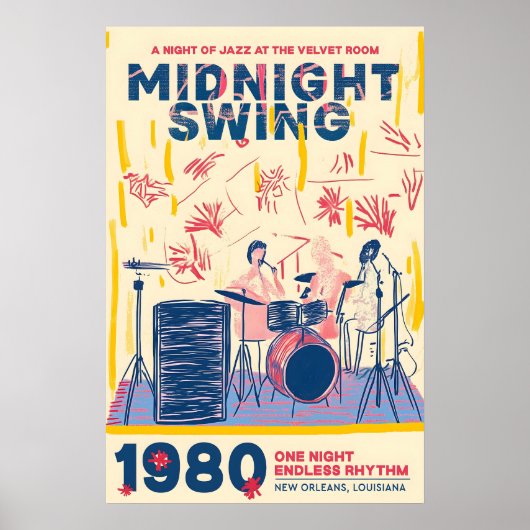 Retro Jazz Band Poster 1980s New Orleans Music Art (Voorkant)