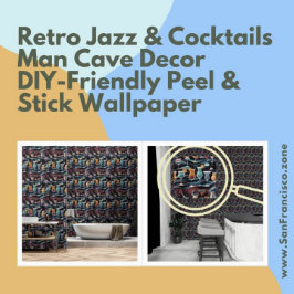Retro Jazz & Cocktails Man Cave Decor Peel & Stick Behang