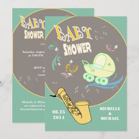 Retro Jazz Couples Baby shower Kaart (Voorkant / Achterkant)