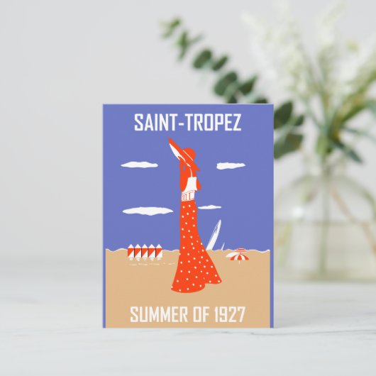Retro jazz-mode Sint-Tropez zomerstrand Briefkaart (Staand voorkant)