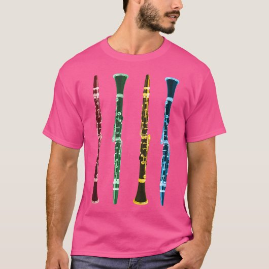 Retro Jazz Muziek Kleurrijke Klarinet T-shirt (Voorkant)