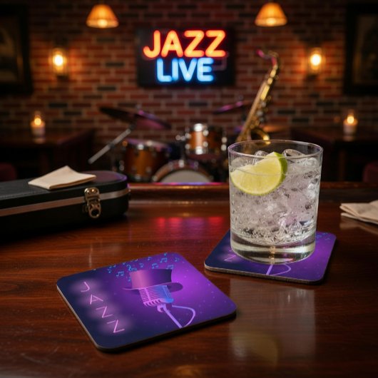 Retro Jazz Onderzetter met Microfoon, Hoge Hoed